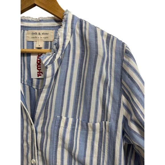 CLOTH & STONE women's blue white linen blend gauze button down shirt dress S - Picture 2 of 6